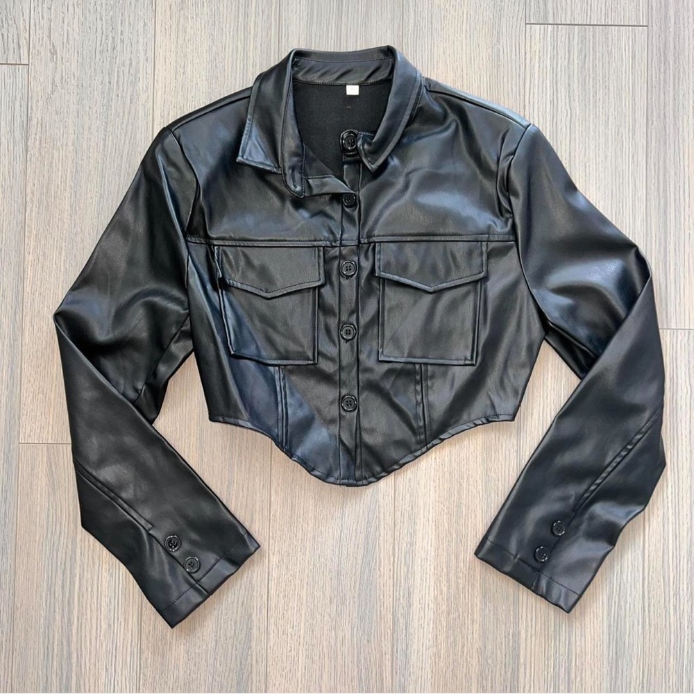 SWEATYROCKS: Black Faux Leather Cropped Jacket